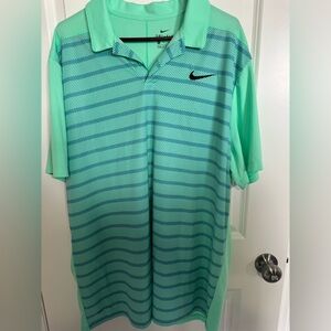 Nike Men's Green Striped Polo Shirt XXL